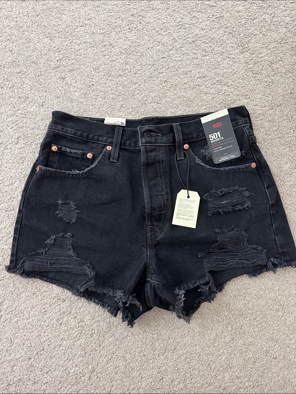 Levi's Black Distressed 501 Cutoff Jean Shorts